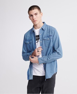 Superdry Resurrection Férfi Hosszú Ujjú Ing Kék | IXPUQ5613